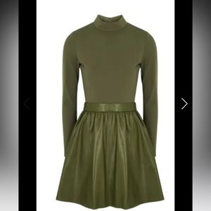 Alice and Olivia Chara Mini Vegan leather dress - size 2, olive green. Worn 2x.